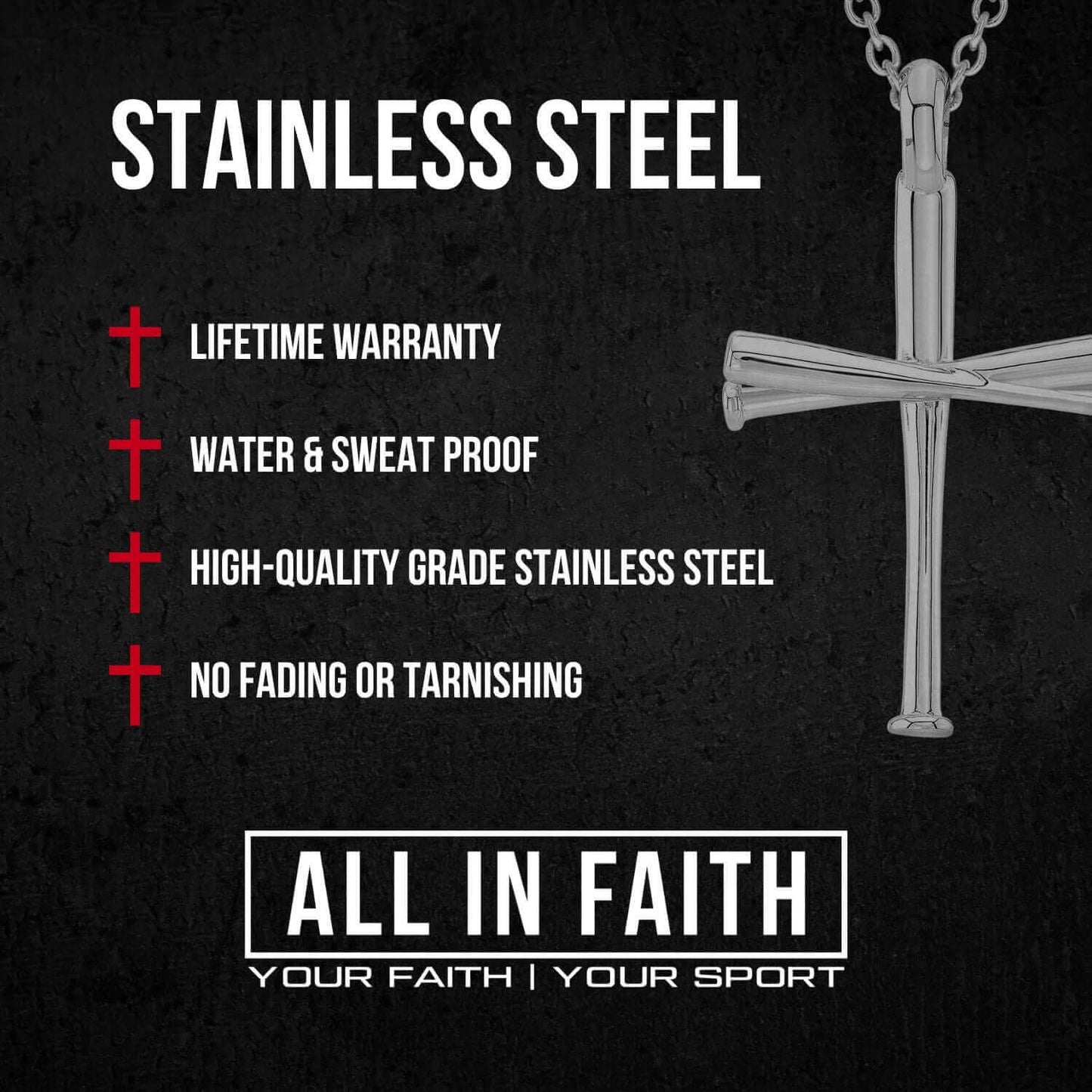Softball Necklace w/ Dangle Cross | Stainless Steel
