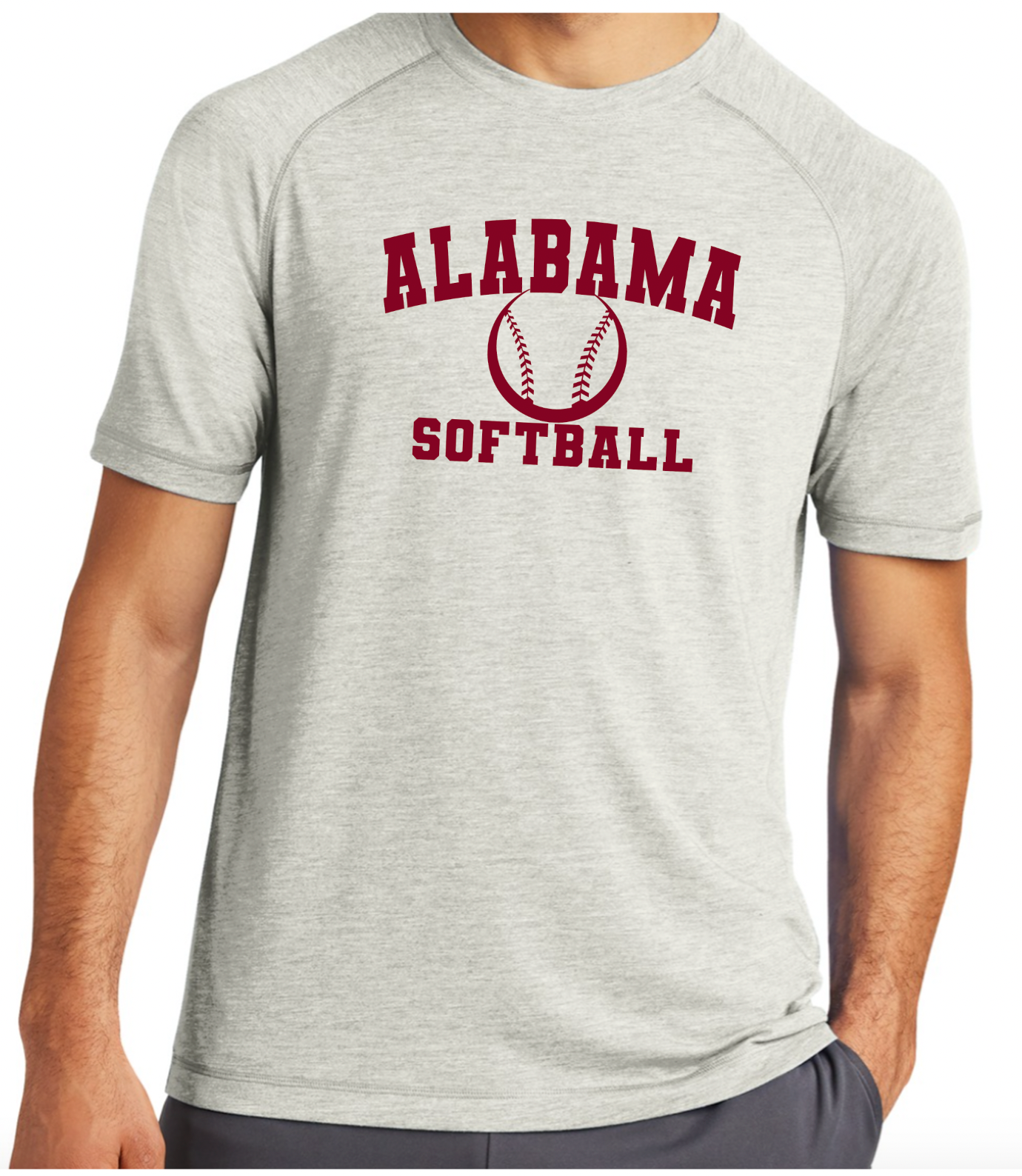 Alabama Softball (cardinal ball) - Posi-Charge Raglan Tee (youth & adult) ST400 - light grey heather