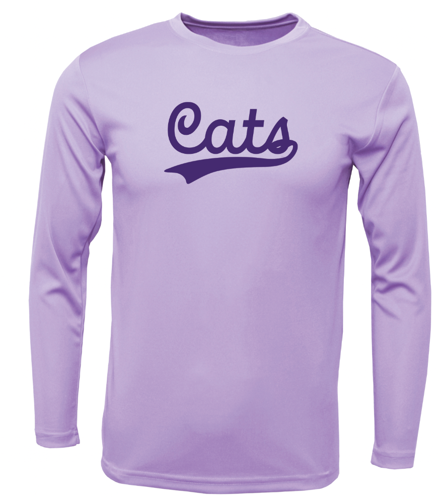 Ariton Cats Script - BAW Powder Purple Long Sleeve Performance Shirt (no hood)